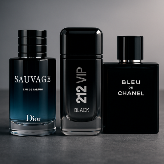 Kit Exclusivo com 3 Perfumes Premium – Dior Sauvage, Bleu de Chanel e 212 VIP Black (100ml) + Brinde de Luxo [Unidades Limitadas 🚨]